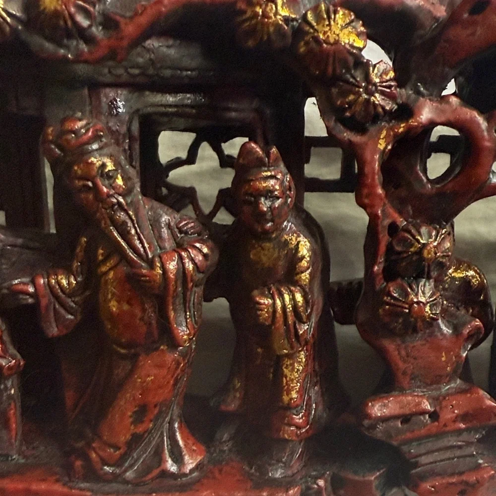 Vintage Chinese Wooden Carving High Relief 3D Art 1800s Hand Carved Wood (CB1)